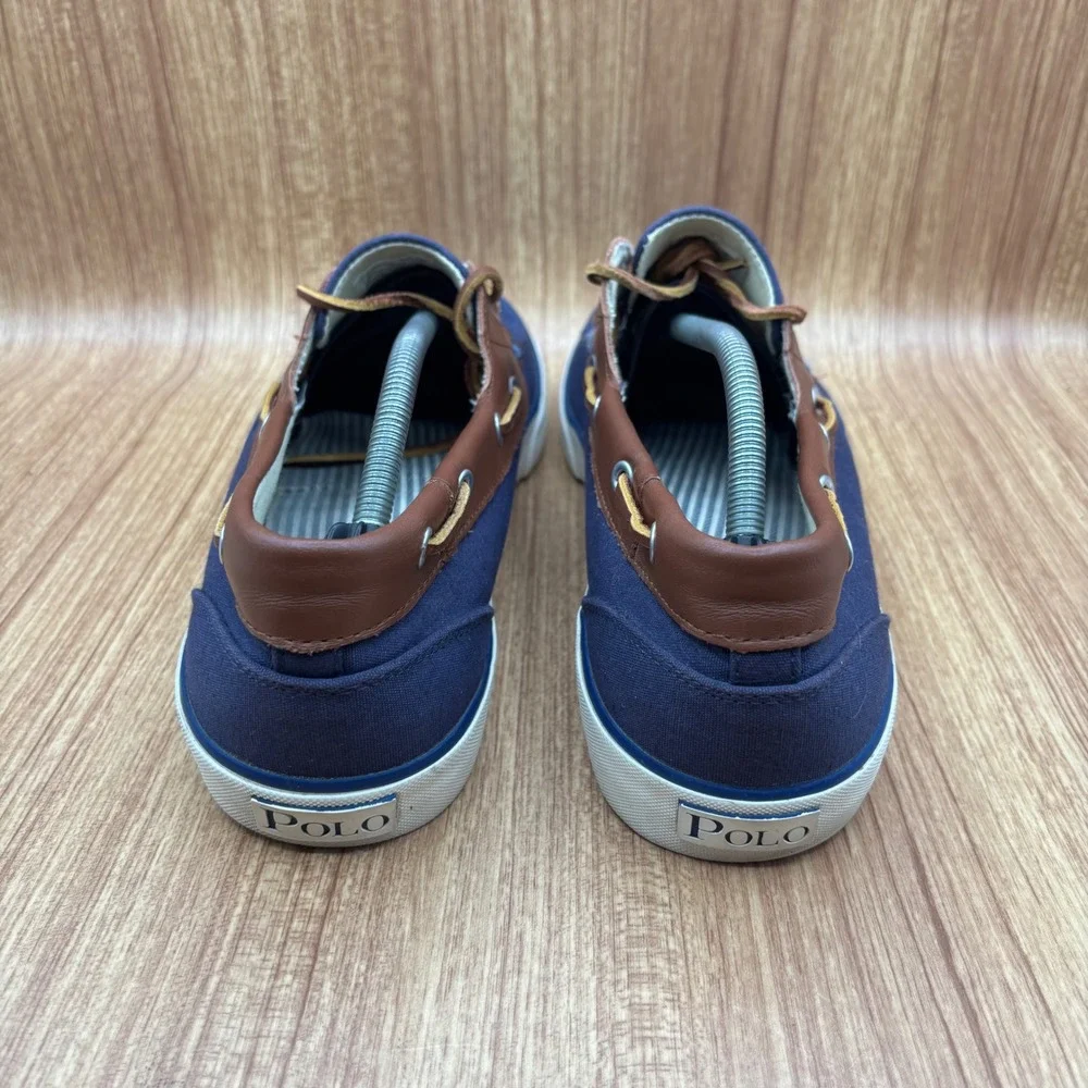 Polo Ralph Lauren Rylander Boat Shoe Navy Brown Men Size 13 D Canvas Leather